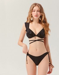 Plain Side Tie Shirred Back Bikini Bottom