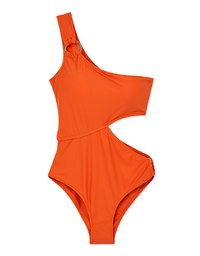 【PUSH UP 】One Shoulder Sexy Waist Cut Out One-Piece Swimsuit Push Up Bra Padded