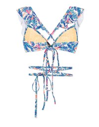 【PUSH UP】Sweet Ruffle Tie-Waist Printed Bikini Top Bra Padded With Removable Waist Straps