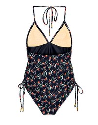 【PUSH UP 】Printed Thin Strap Lace-Up Side One-Piece Swimsuit Push Up Bra Padded