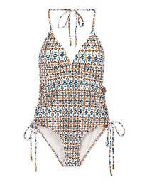 【PUSH UP 】Printed Thin Strap Lace-Up Side One-Piece Swimsuit Push Up Bra Padded