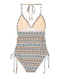 【PUSH UP 】Printed Thin Strap Lace-Up Side One-Piece Swimsuit Push Up Bra Padded