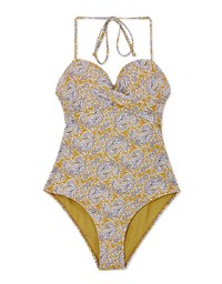 【PUSH UP 】3Way Printed Twisted-Bandeau One-Piece Swimsuit Push Up Bra Padded