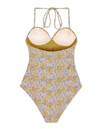 【PUSH UP 】3Way Printed Twisted-Bandeau One-Piece Swimsuit Push Up Bra Padded