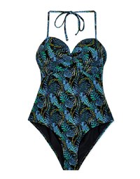 【PUSH UP 】3Way Printed Twisted-Bandeau One-Piece Swimsuit Push Up Bra Padded