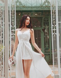 Lace Low Back Playsuit With Overlay Maxi Skirt