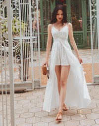 Lace Low Back Playsuit With Overlay Maxi Skirt