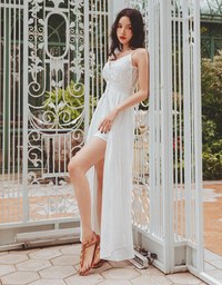 Lace Low Back Playsuit With Overlay Maxi Skirt