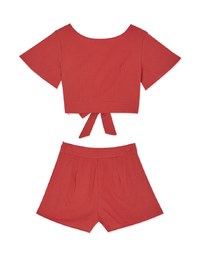 V Neck Back Tie Top & Shorts Set Wear