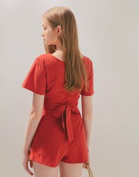 V Neck Back Tie Top & Shorts Set Wear