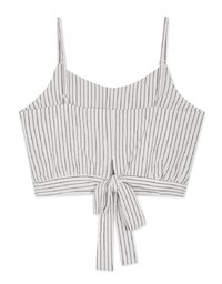 Striped Thin Strap Back Ribbon Crop Top