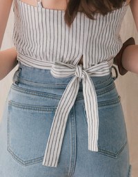 Striped Thin Strap Back Ribbon Crop Top
