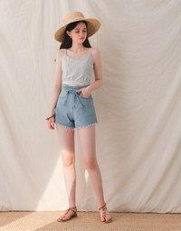 Striped Thin Strap Back Ribbon Crop Top