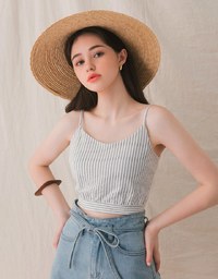 Striped Thin Strap Back Ribbon Crop Top