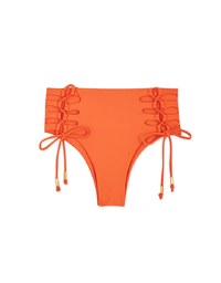 High Waisted Side Lace-Up Shirred Back Bikini Bottom