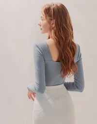 Vintage Square Neck Front Scrunch Knit Top