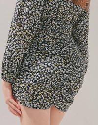 V-Neck Floral Draped Bodycon Mini Dress