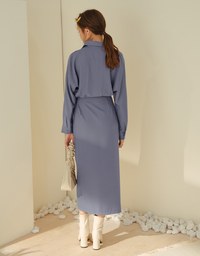 Textured Pleated Slit Shirt Dress