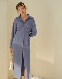 Textured Pleated Slit Shirt Dress