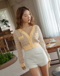 Tweed Button Up Cardigan Top