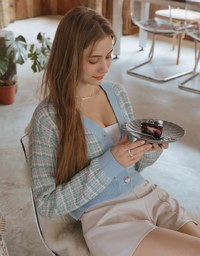 Tweed Button Up Cardigan Top