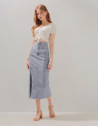 No Filter High Waisted Slimming Slit Denim Jeans Midi Skirt