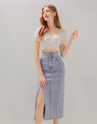 No Filter High Waisted Slimming Slit Denim Jeans Midi Skirt