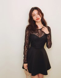 Exquisite Lace Spliced Flare Mini Dress