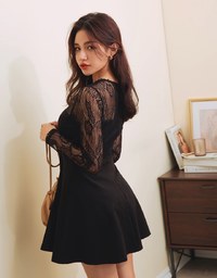 Exquisite Lace Spliced Flare Mini Dress