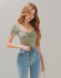 Vintage Square Neck Scrunch Fitted Top