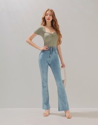 Vintage Square Neck Scrunch Fitted Top