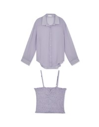 Smocked Cami Top & Semi-Sheer Blouse Shirt Set Wear