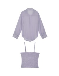 Smocked Cami Top & Semi-Sheer Blouse Shirt Set Wear