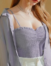 Smocked Cami Top & Semi-Sheer Blouse Shirt Set Wear