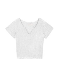 Little V-Neck Lettuce-Edge Hem Crop Top