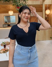Little V-Neck Lettuce-Edge Hem Crop Top