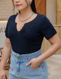 Little V-Neck Lettuce-Edge Hem Crop Top