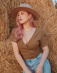 V-Neck Dual Side-Buttons Knit Crop Top