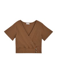 V-Neck Dual Side-Buttons Knit Crop Top