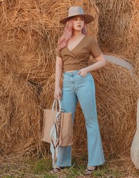 V-Neck Dual Side-Buttons Knit Crop Top