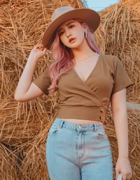 V-Neck Dual Side-Buttons Knit Crop Top