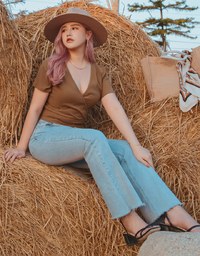 V-Neck Dual Side-Buttons Knit Crop Top