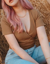 V-Neck Dual Side-Buttons Knit Crop Top