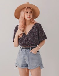 Frayed Belted Denim Jeans Shorts