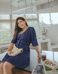 Classic V-Neck Button-Down Denim Jeans Dress
