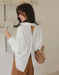 Stylish Hollow Back With Buttons Anti-Wrinkle Iron Free Blouse Shirt
