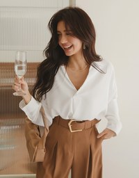 Stylish Hollow Back With Buttons Anti-Wrinkle Iron Free Blouse Shirt