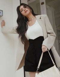 High Waisted Buttoned Slimming Elastic Shorts