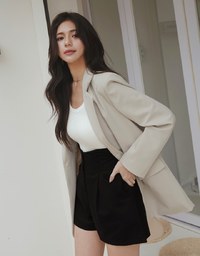 High Waisted Buttoned Slimming Elastic Shorts