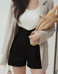 High Waisted Buttoned Slimming Elastic Shorts